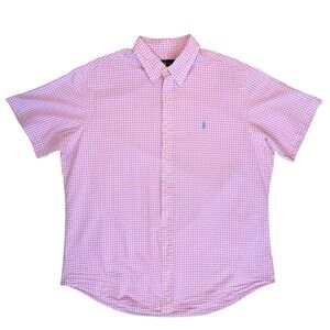 Ralph Lauren Men Pink Gingham Seersucker Button Down Shirt XL Summer Luxury Logo